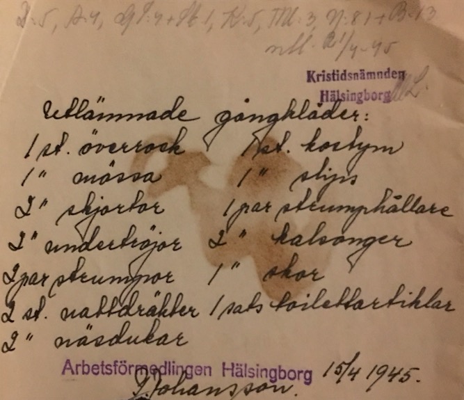 Kvitering for tøj 1945