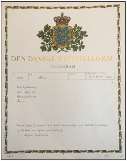 Telegram fra Alfred Berthelsen